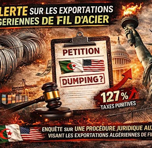 Une requête déposée en vue de l’imposition de droits compensateurs sur les importations de fil machine en acier au carbone et en acier allié en provenance d’Algérie.