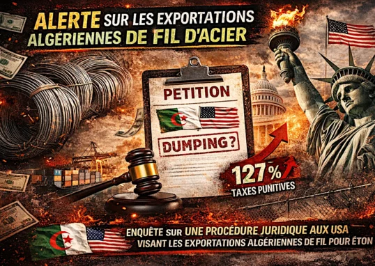 Une requête déposée en vue de l’imposition de droits compensateurs sur les importations de fil machine en acier au carbone et en acier allié en provenance d’Algérie.