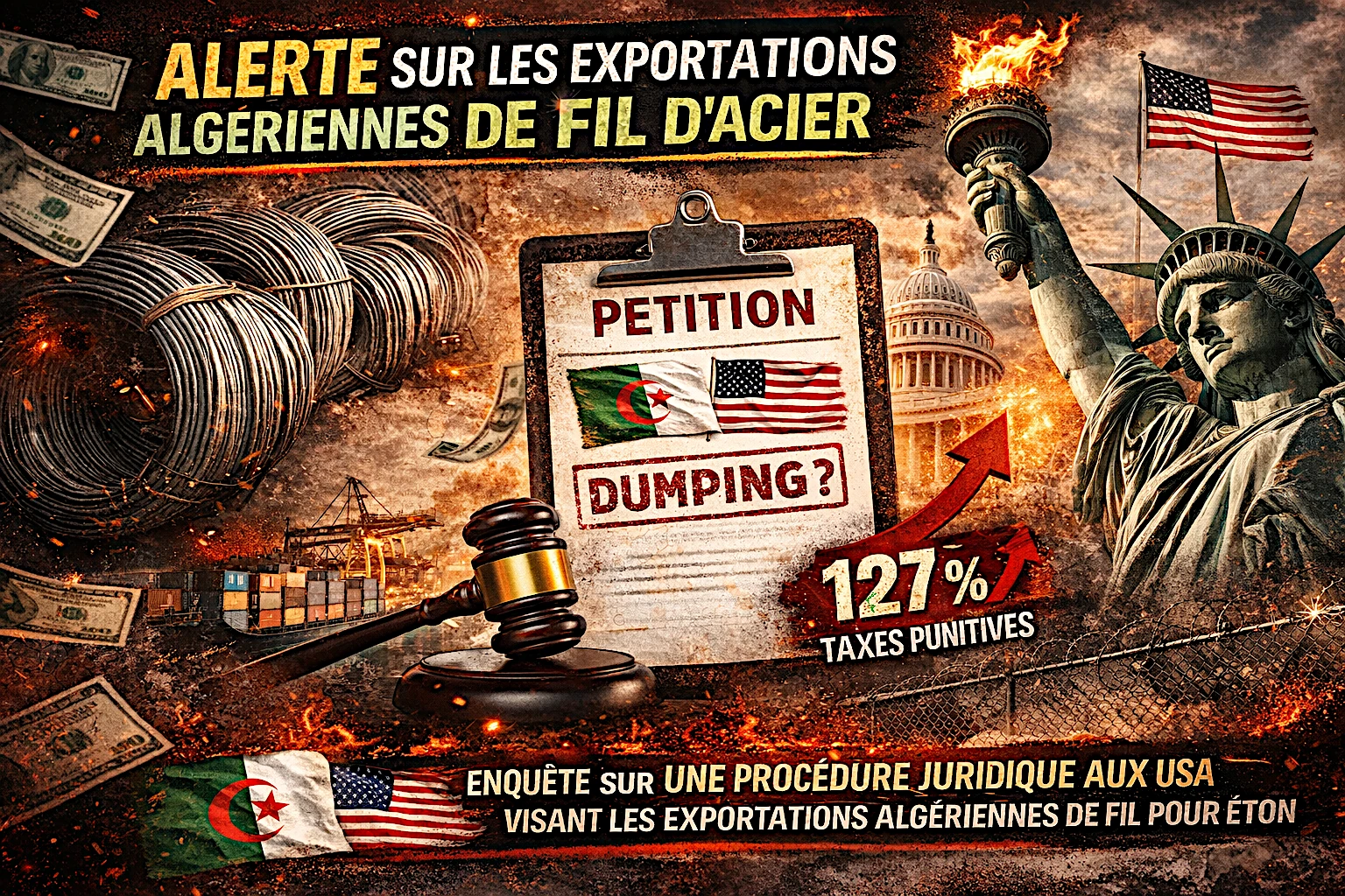 Une requête déposée en vue de l’imposition de droits compensateurs sur les importations de fil machine en acier au carbone et en acier allié en provenance d’Algérie.